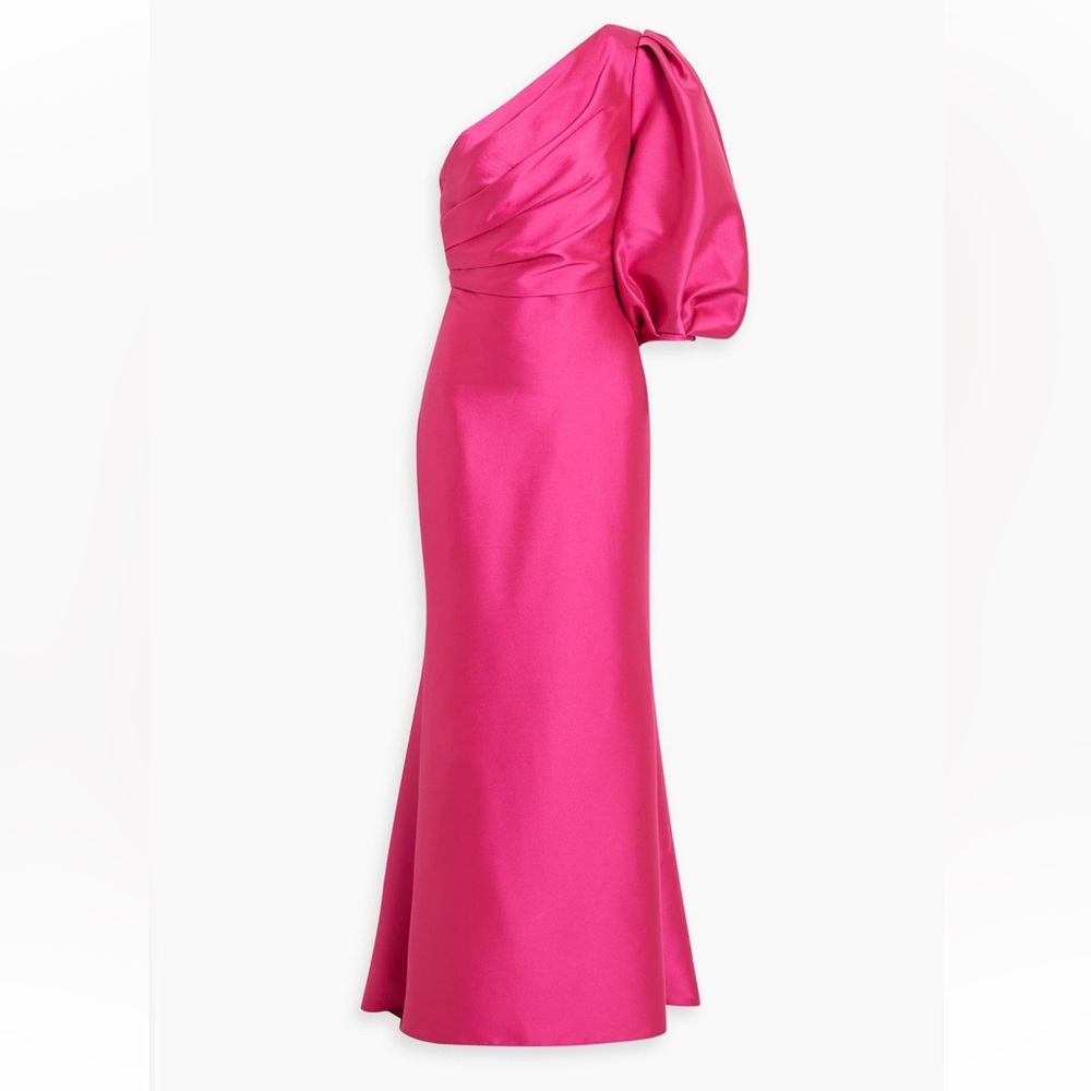 Badgley Mischka Fuchsia One-Shoulder Gown